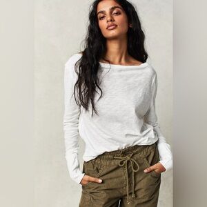 NWOT Free People We The Free Kimmi Long Sleeves Tee Top Optic White